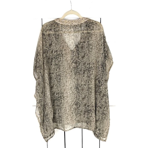 Reptile snake print lightweight sheer beaded kimono cover up caftan blouse - Picture 5 of 5